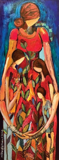Shazly Khan, The true calling of a woman IV (series), 18 x 48 Inch, Acrylic on Canva, Figurative Painting, AC-SZK-068
